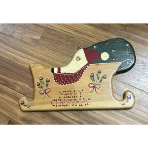 Vintage JDI Fallbrook Wood Plaque Merry Christmas Santa Hand Painted Mexico Flaw